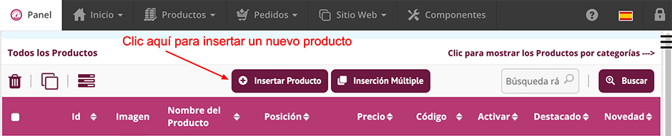 insertar nuevo producto