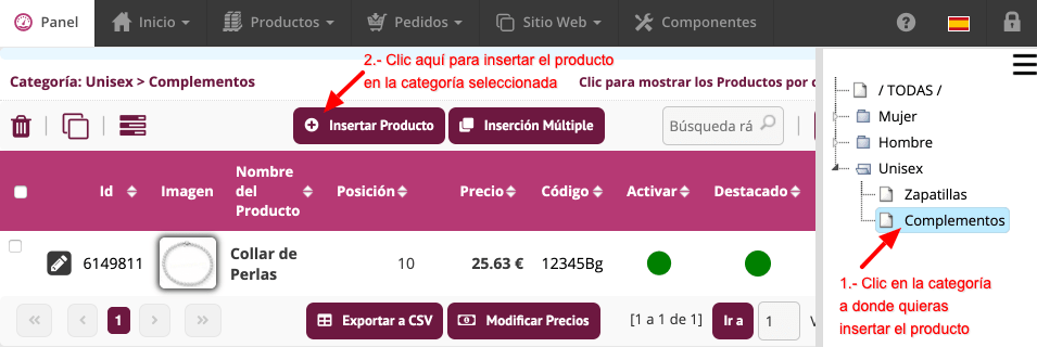 insertar productos en categoria