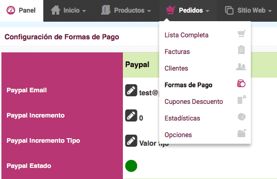 pedidos - formas de pago