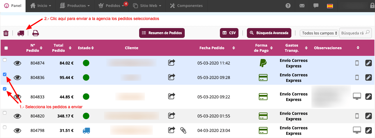 enviar pedidos agencia