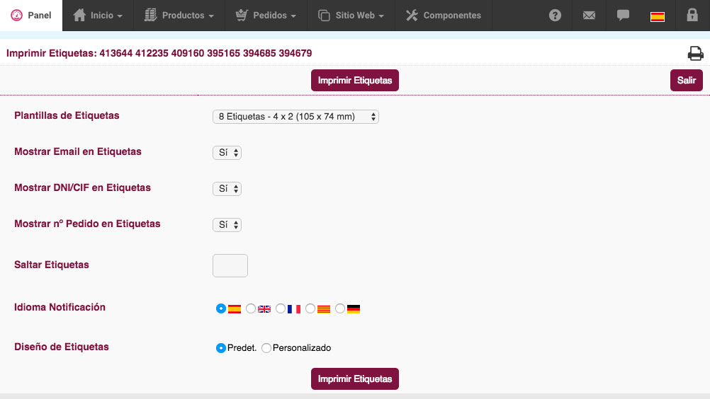 configuración impresion de etiquetas