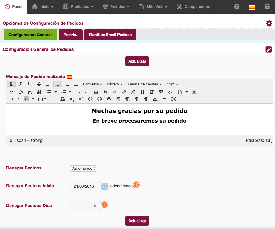 opciones configuración