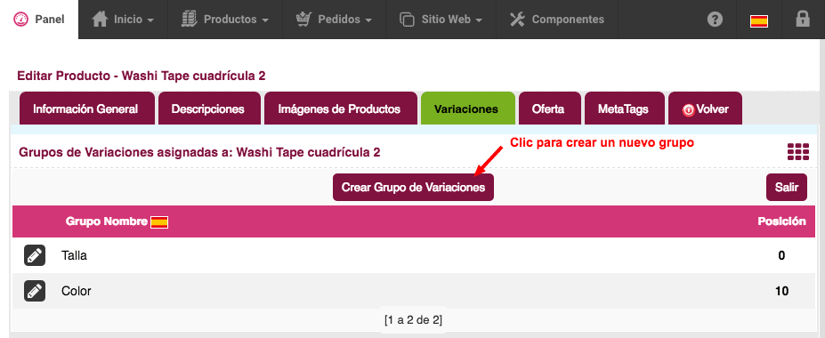 crear grupos de variaciones