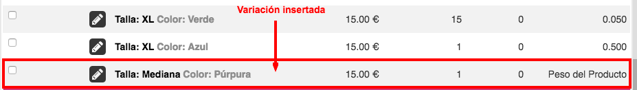 variación insertada