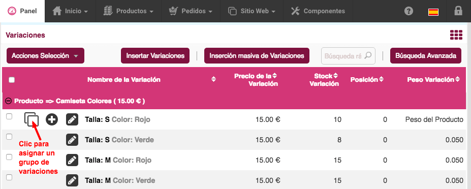 asignar grupos a variaciones