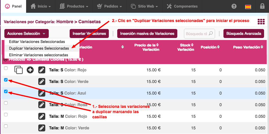 duplicar variaciones