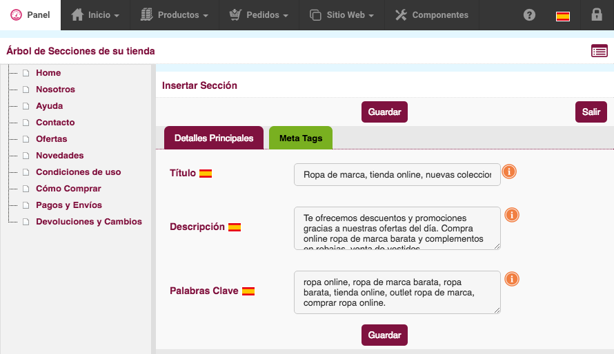 metatags secciones